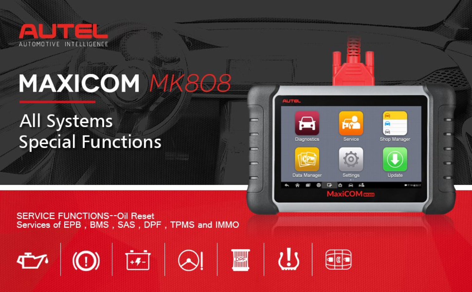 Autel MK808 All Systems Special Functions Scanner Auto Tools SA